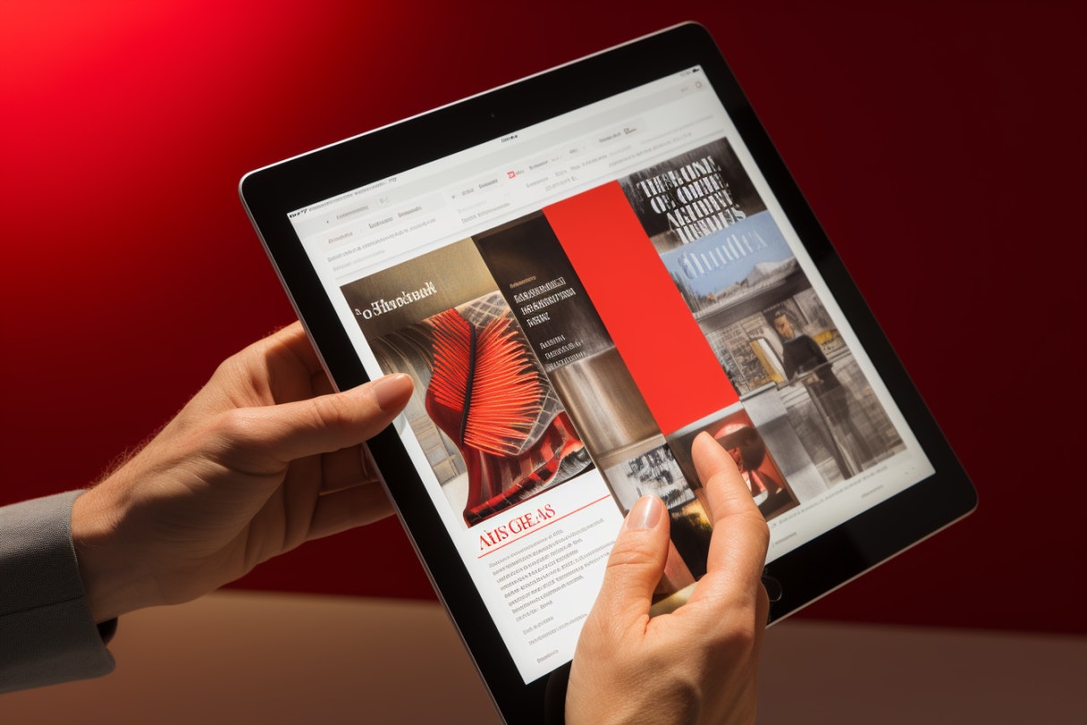 Casual Tablet Reader Engaging Digital Magazine with Vivid Red Design-image.png